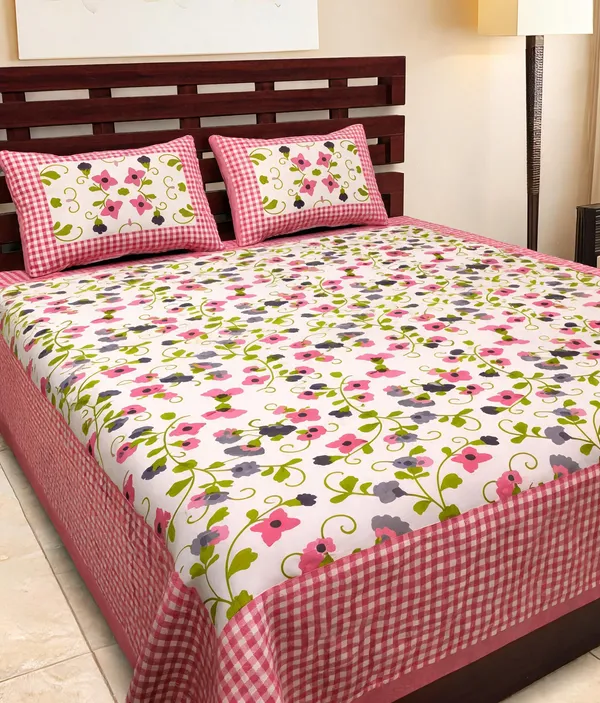 Cotton_Floral_Print_White_And_Pink_Bed_Sheet_With_2_Pillow_Covers