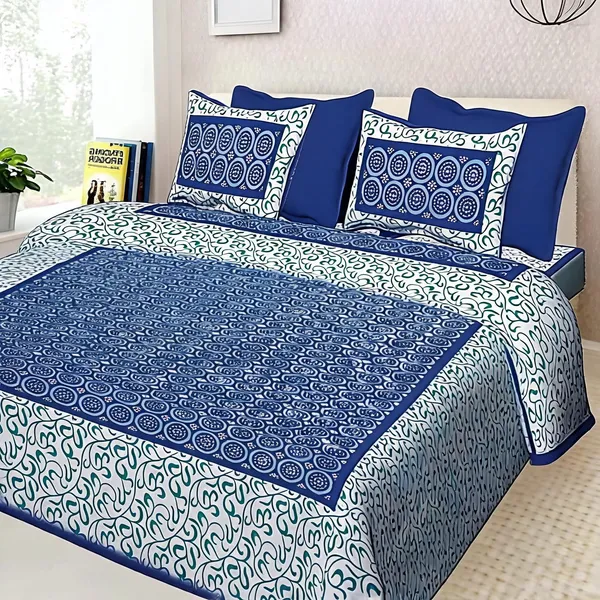 Cotton_Jaipuri_Prints_Blue_Bed_Sheet_With_2_Pillow_Covers