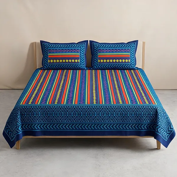 Cotton_Striped_Multicolor_Bed_Sheet_With_2_Pillow_Covers