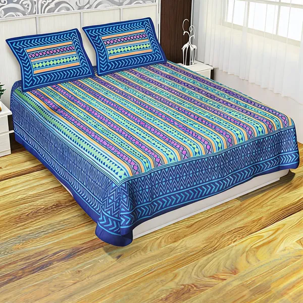 Cotton_Blue_Printed_Bed_Sheet_With_2_Pillow_Covers
