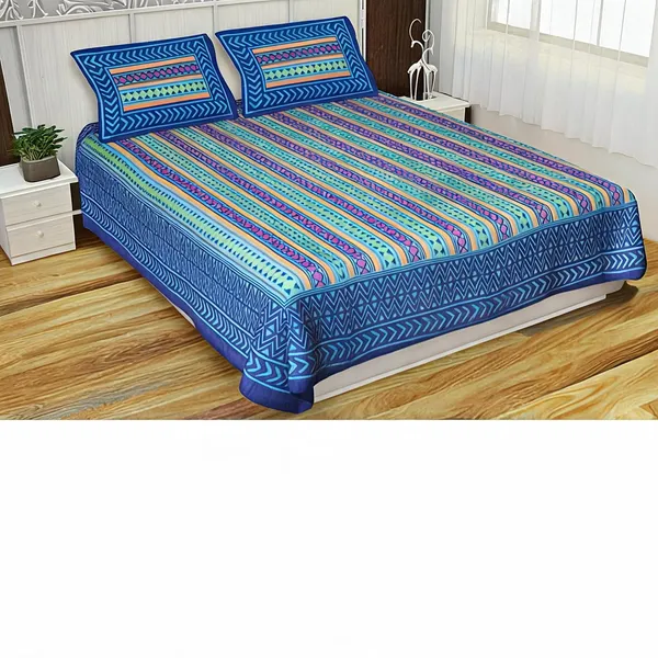 Cotton_Blue_Printed_Bed_Sheet_With_2_Pillow_Covers