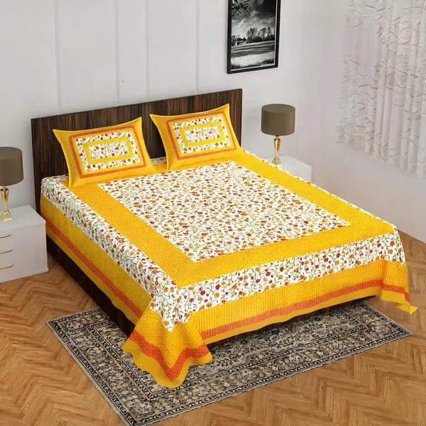 Cotton_Yellow_Printed_Bed_Sheet_With_2_Pillow_Covers