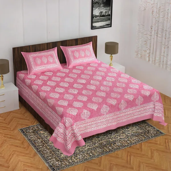 Cotton_Jaipuri_Prints_Pink_Bed_Sheet_With_2_Pillow_Covers