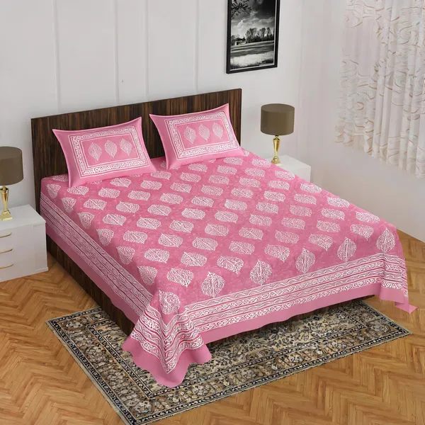 Cotton_Jaipuri_Prints_Pink_Bed_Sheet_With_2_Pillow_Covers
