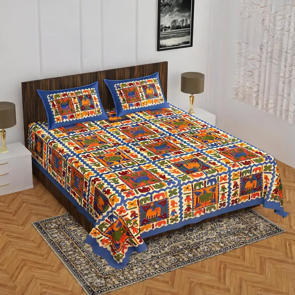 Cotton_Blue_Animal_Print_Bed_Sheet_With_2_Pillow_Covers