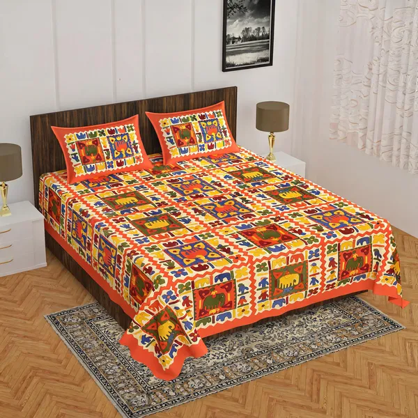 Cotton_Animal_Print_Orange_Bed_Sheet_With_2_Pillow_Covers