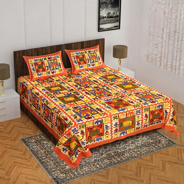 Cotton_Animal_Print_Orange_Bed_Sheet_With_2_Pillow_Covers