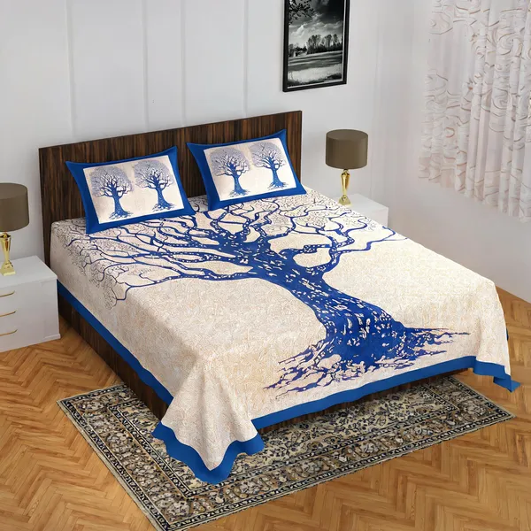 Cotton_Jaipuri_Beige_And_Blue_Jaipuri_Prints_Bed_Sheet_With_2_Pillow_Covers