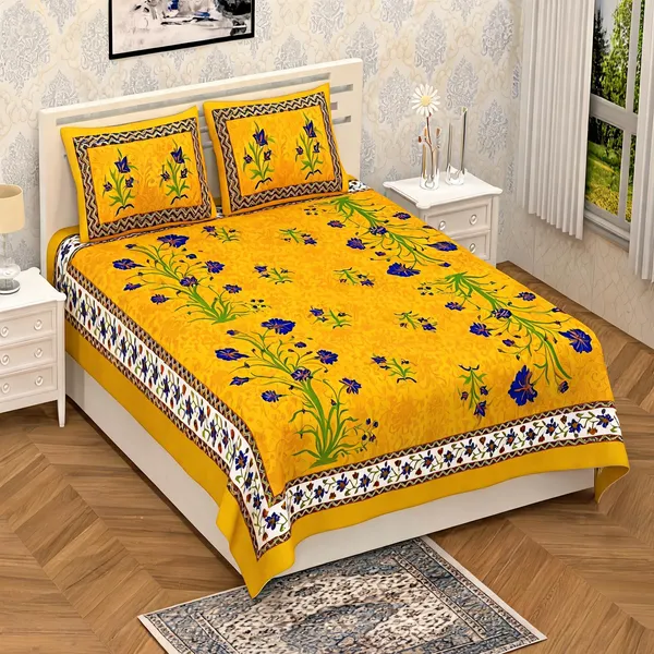 Cotton_Yellow_Printed_Bed_Sheet_With_2_Pillow_Covers