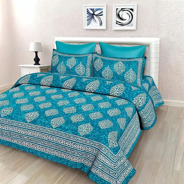 Cotton_Blue_Printed_Bed_Sheet_With_2_Pillow_Covers