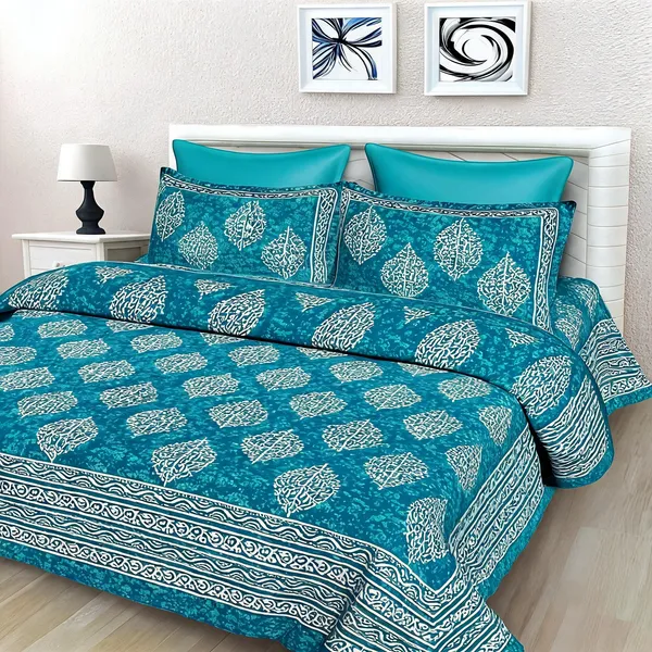 Cotton_Blue_Printed_Bed_Sheet_With_2_Pillow_Covers