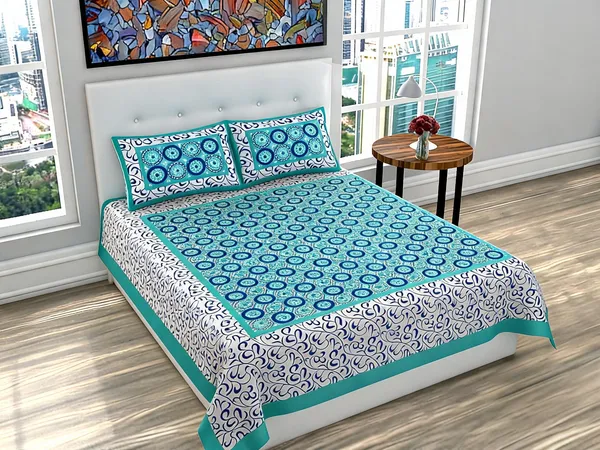Cotton_Sea_Green_Bed_Sheet_With_2_Pillow_Covers