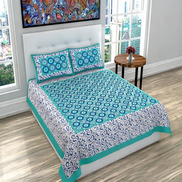 Cotton_Sea_Green_Bed_Sheet_With_2_Pillow_Covers