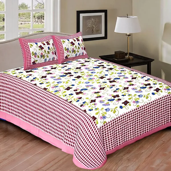 Cotton_3D_Printed_White_And_Pink_Bed_Sheet_With_2_Pillow_Covers