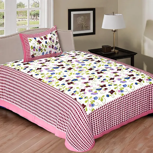 Cotton_3D_Printed_White_And_Pink_Bed_Sheet_With_2_Pillow_Covers