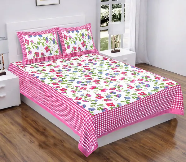 Cotton_White_And_Pink_3D_Printed_Bed_Sheet_With_2_Pillow_Covers