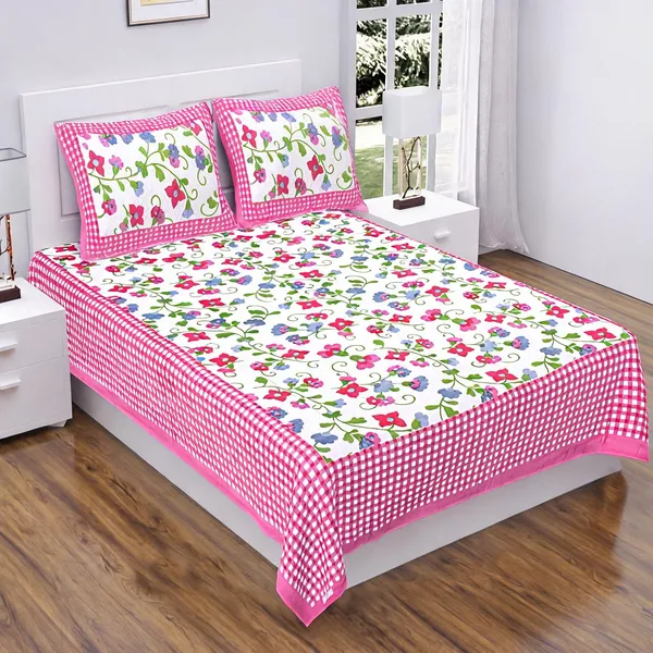 Cotton_White_And_Pink_3D_Printed_Bed_Sheet_With_2_Pillow_Covers