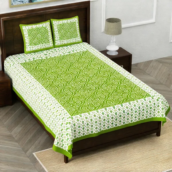 Cotton_Jaipuri_Prints_Green_Bed_Sheet_With_2_Pillow_Covers