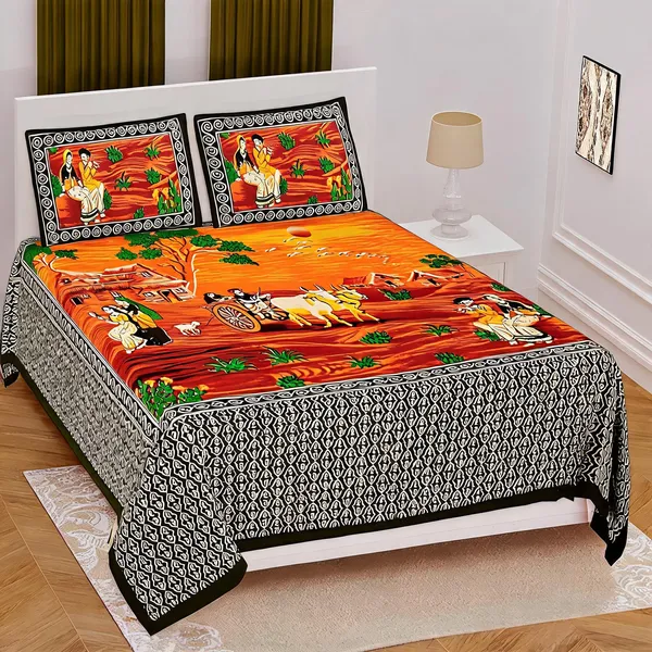 Cotton_Multicolor_Printed_Bed_Sheet_With_2_Pillow_Covers