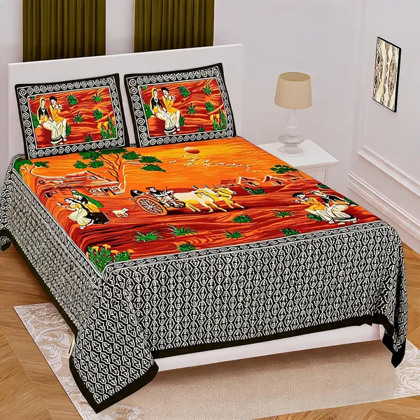 Cotton_Multicolor_Printed_Bed_Sheet_With_2_Pillow_Covers