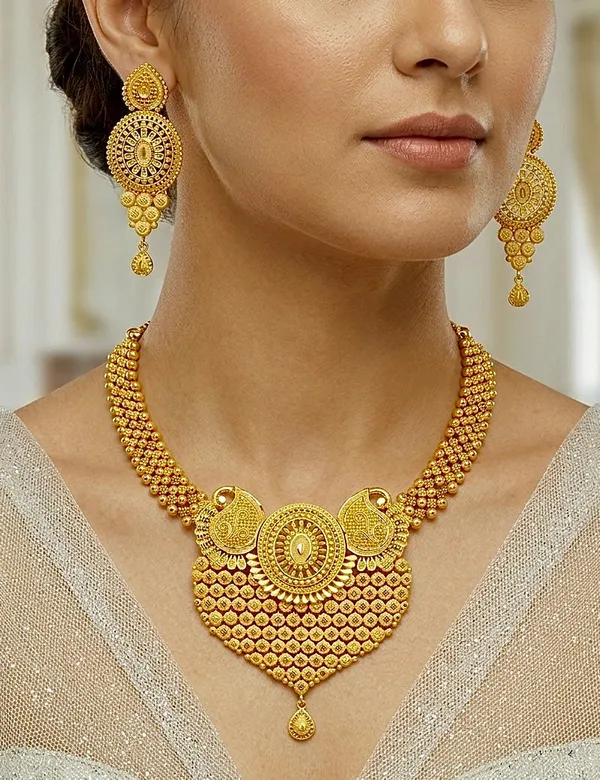 Gold_Micro_Plated_Heart_Statement_Necklace_Set_For_Women