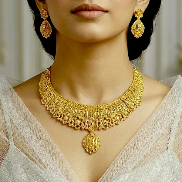 Gold_Micro_Plated_Dubai_Floral_Pendant_Necklace_Set_For_Women