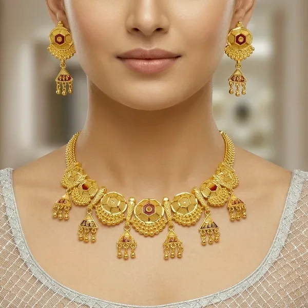 Gold_Micro_Plated_Meenakari_Round_Mesh_Necklace_Set_For_Women