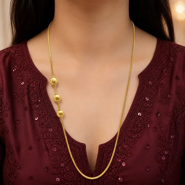Gold_Micro_Plated_Copper_Three_Ball_Mugapu_Bead_Neck_Chain