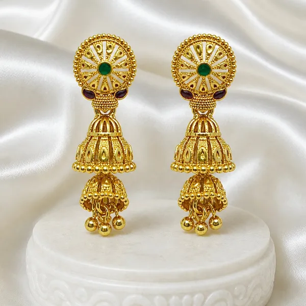 Gold_Copper_Ghungroo_Leaf_Mesh_Temple_Jhumki_Earrings_For_Women