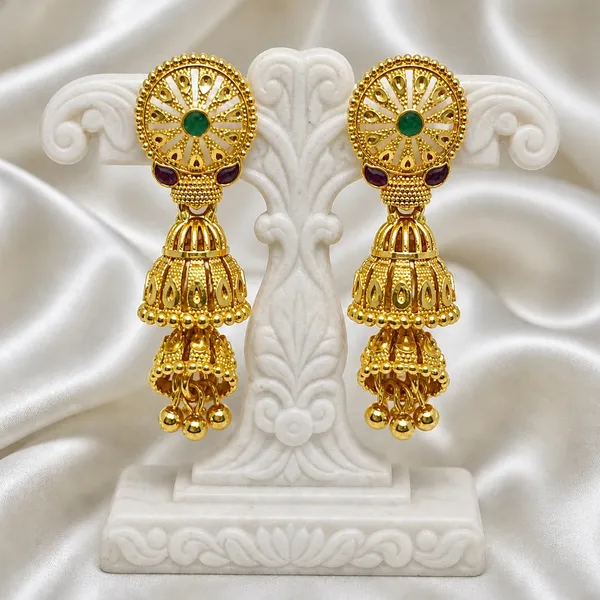 Gold_Copper_Ghungroo_Leaf_Mesh_Temple_Jhumki_Earrings_For_Women