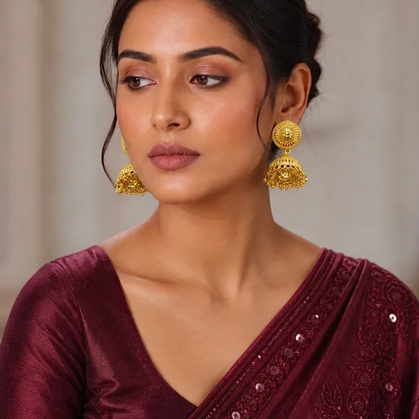 Gold_Copper_Coin_Stud_Mesh_Temple_Jhumki_Earrings_For_Women