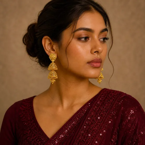 Gold_Plated_Copper_Hexagonal_Double_Layer_Ghungroo_Jhumki_Earrings