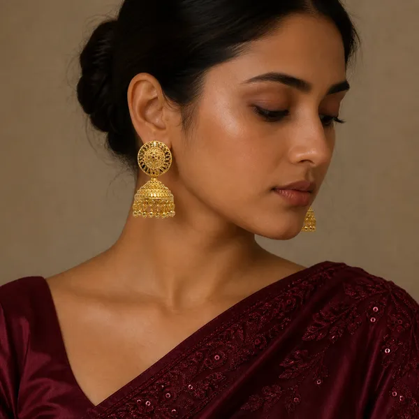 Gold_Plated_Disc_Dome_Ghungroo_Temple_Style_Jhumka_Earrings_For_Women