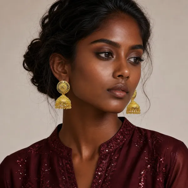 Gold_Plated_Disc_Dome_Ghungroo_Temple_Style_Jhumka_Earrings_For_Women