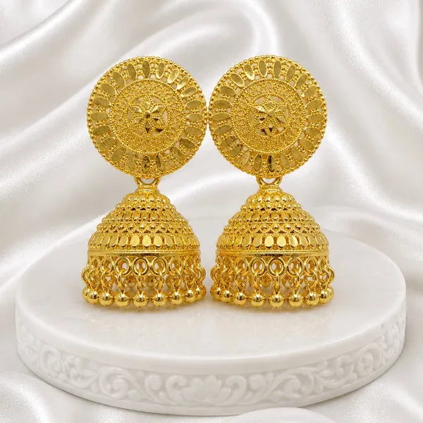 Gold_Plated_Disc_Dome_Ghungroo_Temple_Style_Jhumka_Earrings_For_Women