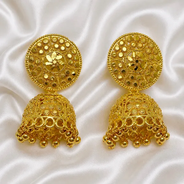 Gold_Plated_Floral_Mesh_Ghungroo_Jhumka_Earrings_For_Women