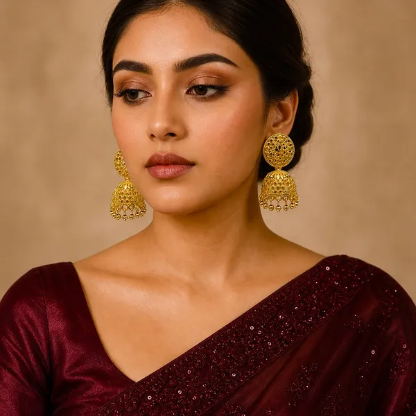 Gold_Plated_Floral_Mesh_Ghungroo_Jhumka_Earrings_For_Women