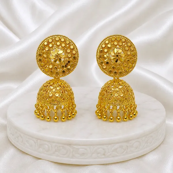 Gold_Plated_Floral_Mesh_Ghungroo_Jhumka_Earrings_For_Women