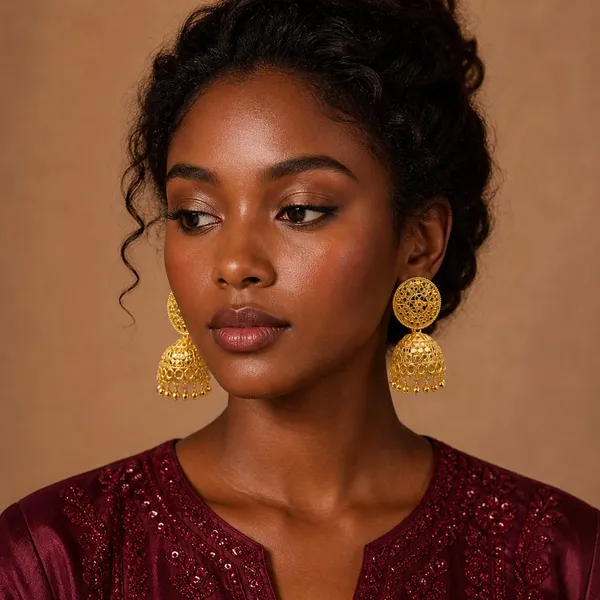 Gold_Plated_Floral_Mesh_Ghungroo_Jhumka_Earrings_For_Women