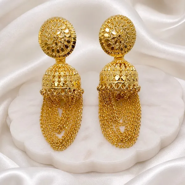 Gold_Plated_Chain_Tassel_Temple_Jhumki_Earrings_For_Women