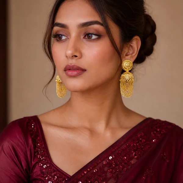Gold_Plated_Chain_Tassel_Temple_Jhumki_Earrings_For_Women