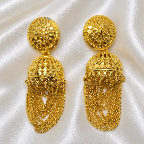 Gold_Plated_Chain_Tassel_Temple_Jhumki_Earrings_For_Women