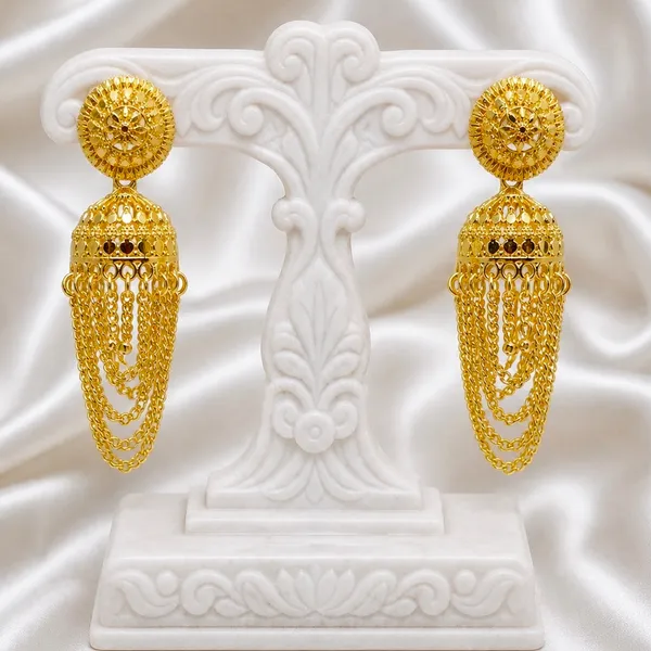 Gold_Plated_Chain_Tassel_Temple_Jhumki_Earrings_For_Women