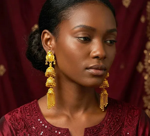 Gold_Plated_Floral_Tiered_Ghungroo_Jhumka_Earrings_For_Women