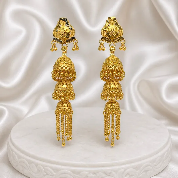 Gold_Plated_Floral_Tiered_Ghungroo_Jhumka_Earrings_For_Women