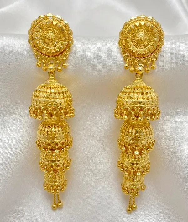 Gold_Plated_Multi_Layer_Ghungroo_Mesh_Jhumka_Earrings_For_Women