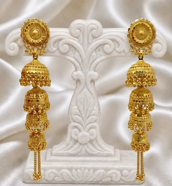 Gold_Plated_Multi_Layer_Ghungroo_Mesh_Jhumka_Earrings_For_Women