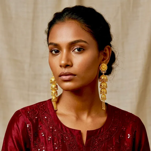 Gold_Plated_Multi_Layer_Ghungroo_Mesh_Jhumka_Earrings_For_Women