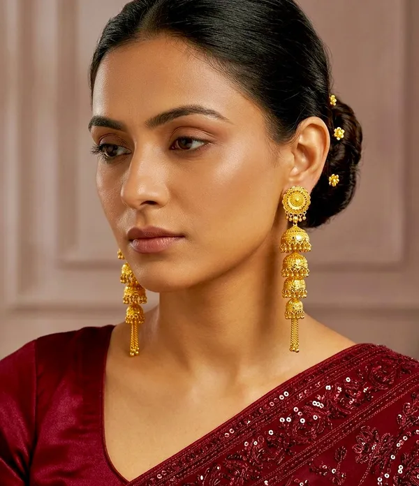 Gold_Plated_Multi_Layer_Ghungroo_Mesh_Jhumka_Earrings_For_Women