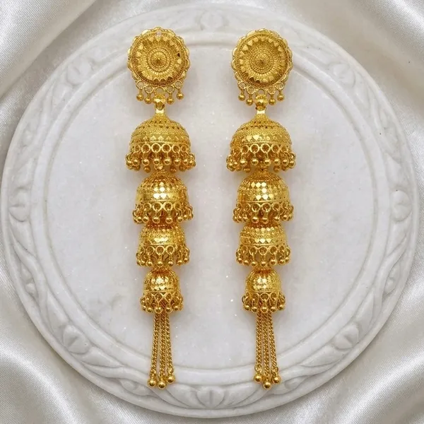 Gold_Plated_Multi_Layer_Ghungroo_Mesh_Jhumka_Earrings_For_Women